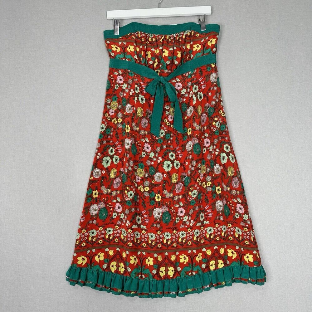 Plenty By Tracy Reese Womens Dress 8 Red Silk Floral Strapless Retro Cottagecore